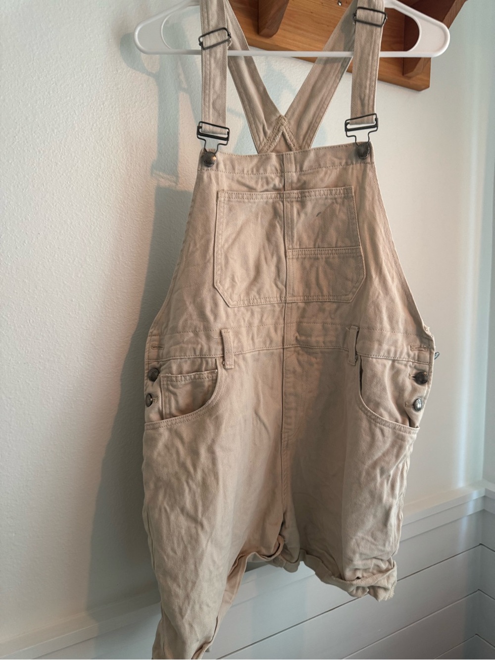 Beige Short Overalls Romper with Adjustable Straps